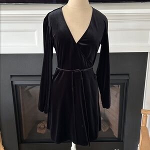 Zara Woman Black Velvet Mini Wrap Dress